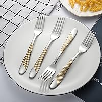 Vista 6 de Juego de 4 tenedores de acero inoxidable, cubiertos y tenedores de postre para el hogar, cocina, restaurante