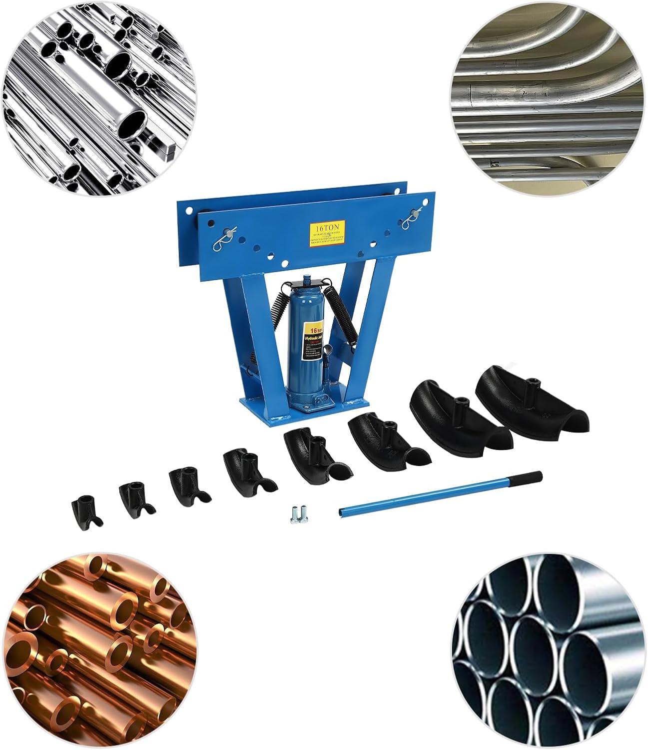 16 Ton Hydraulic Pipe Tube Bender,Hydraulic Pipe Bender Manual Hydraulic Pipe Tube Bender Tool Exhaust Bender Tool 8 Dies (1/2", 3/4", 1", 1-1/4", 1-1/12", 2", 2-1/2", 3")