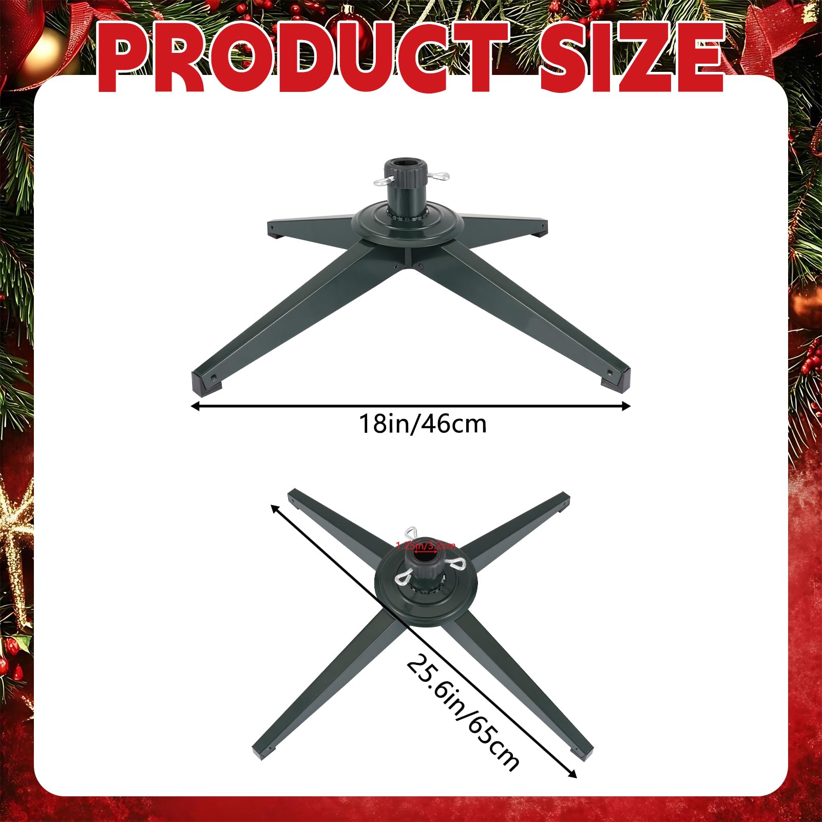 Weihnachtsbaumständer Faltbarer Christbaumständer 65cm Metall Weihnachtsbaum Ständer mit 3,2cm Bohrung Weihnachtsbaumbasis Metallständer für 8ft künstliche Weihnachtsbäume, Grün
