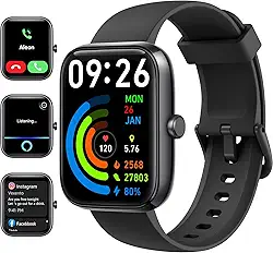 Smartwatch com Alexa Integrada, Tela Colorida 1.83", Notificações em Tempo Real, Pulseira de Silicone, Relógio Inteligente para Esporte e Uso Diário (Preto)