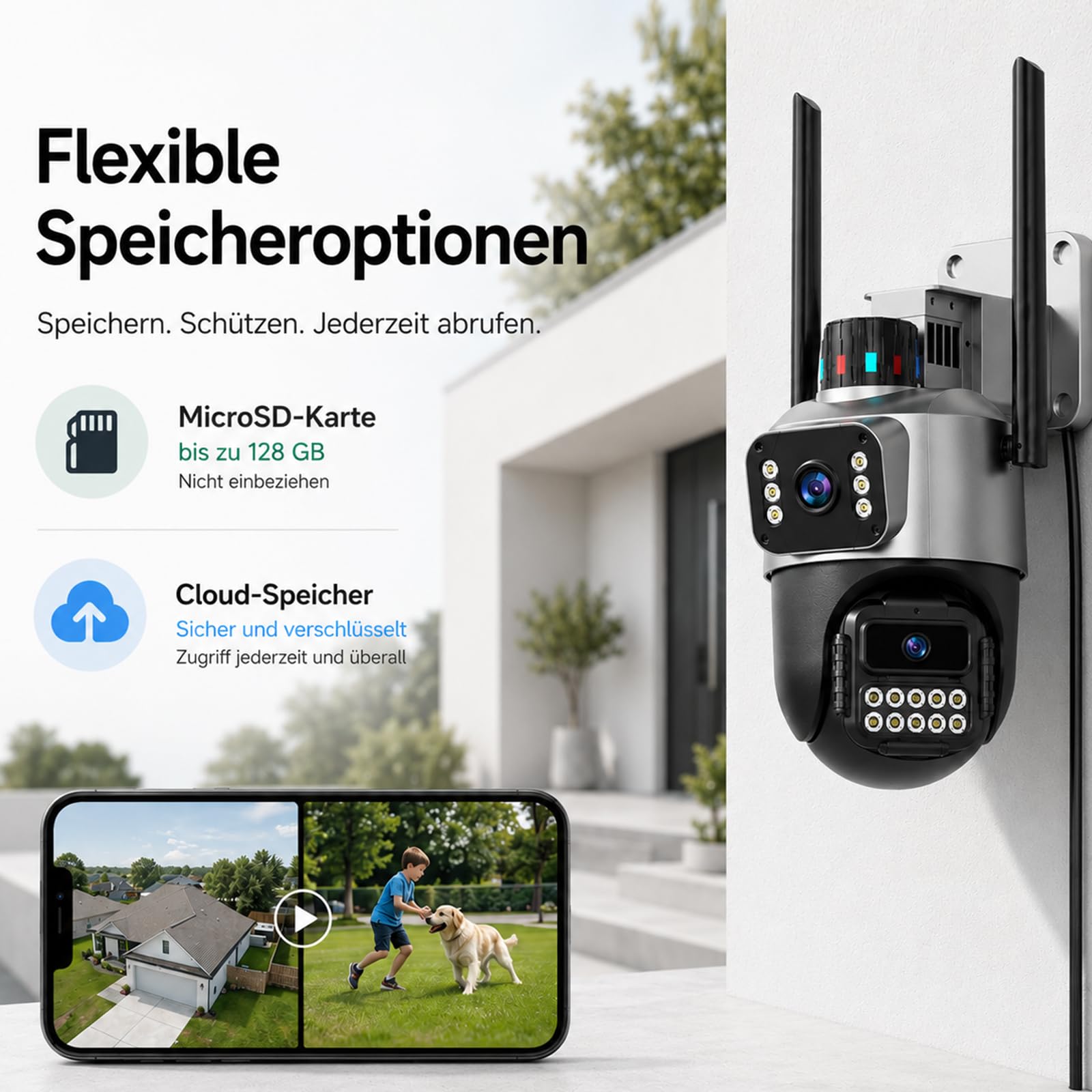 Überwachungskamera Außen, 6MP Dual-Lens WLAN, 2.4/5 GHz | Kamera mit Großem Sichtfeld und Schwenk/Neigefunktion, Farb-Nachtsicht, 2-Wege-Audio, Bewegungsmelder, IP66, SD/Cloud
