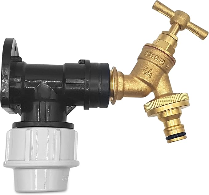 25mm MDPE Wall Flange Kit Wall Plate Elbow ¾ Brass Garden Tap with