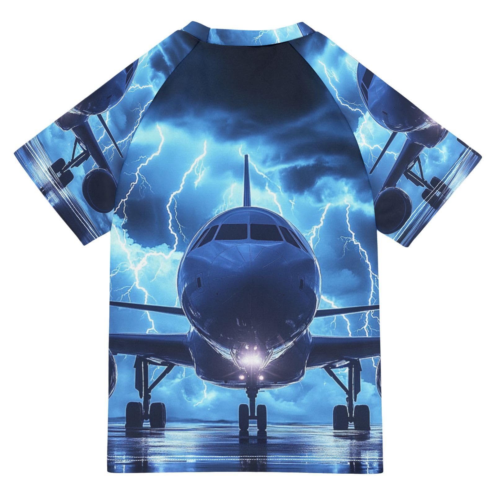 Jucciaco Boys Swimsuit Airplane Lightning Aircraft Flying Sunscreen Kids Sun Rashguard Short Sleeve T-Shirts Swimwear Sets UPF 50+ Multicoloured