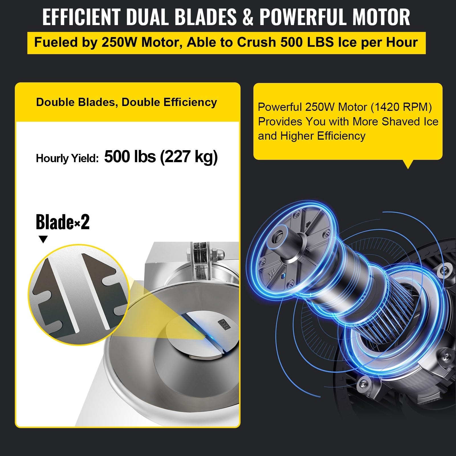 Électrique Cube Ice Shaver Granizing Machine 226Kg / H Commercial Snow Cone Chopper Home Slush Crusher Blender Flake Maker Assurer la Stabilité