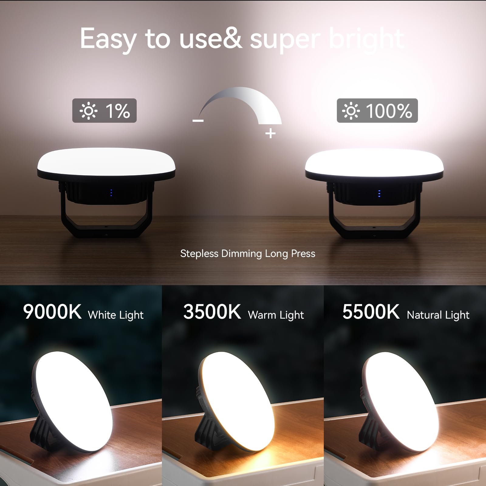 VAVOFO - Linterna LED de 42 W recargable, 180 LED con 3 modos de iluminación, 4000 LM, 10.000 mAh luz portátil de tienda con imán, IP65 impermeable para emergencias, cortes de energía, senderismo