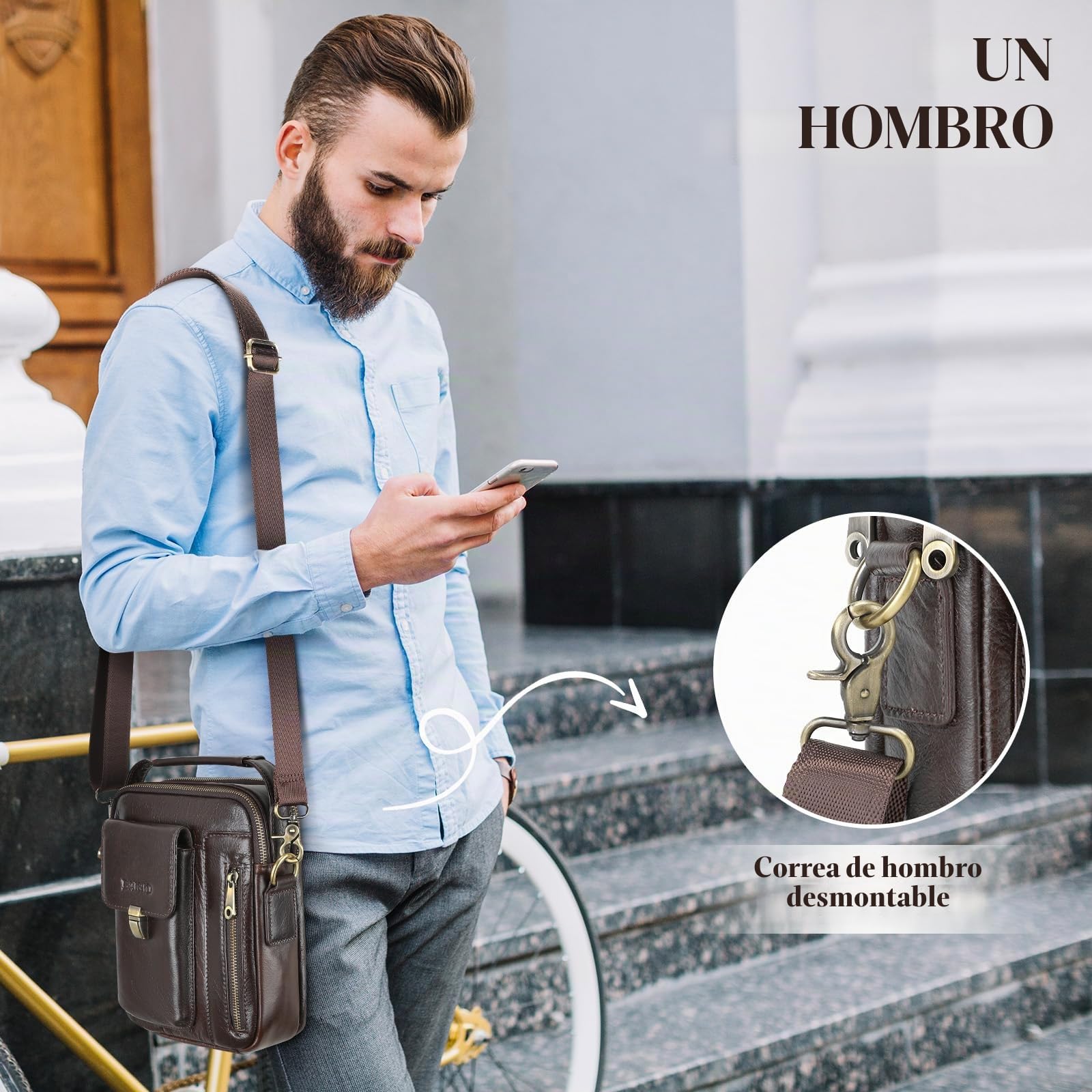 BAIGIO Bolso Hombre Bandolera de Piel Bolso Mano Hombre Vintage Bolso Hombre Pequeño Bolso de Hombro Bolso de Cartera para Negocios, Trabajo, Viaje, Vida Cotidiana