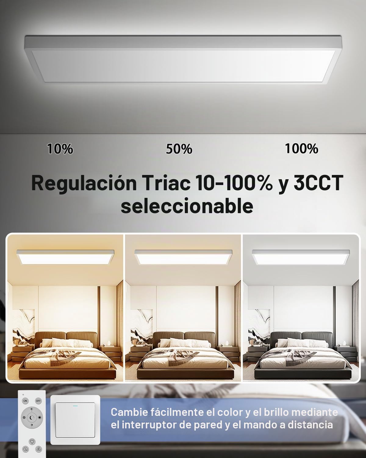 Bowfar Plafón LED rectangular con mando a distancia, atenuador 3000K-6500K, luminaria de techo LED ultrafino, 4000LM 40W con retroiluminación para salón, dormitorio, oficina, 80 x 25 x 3,3 cm, color