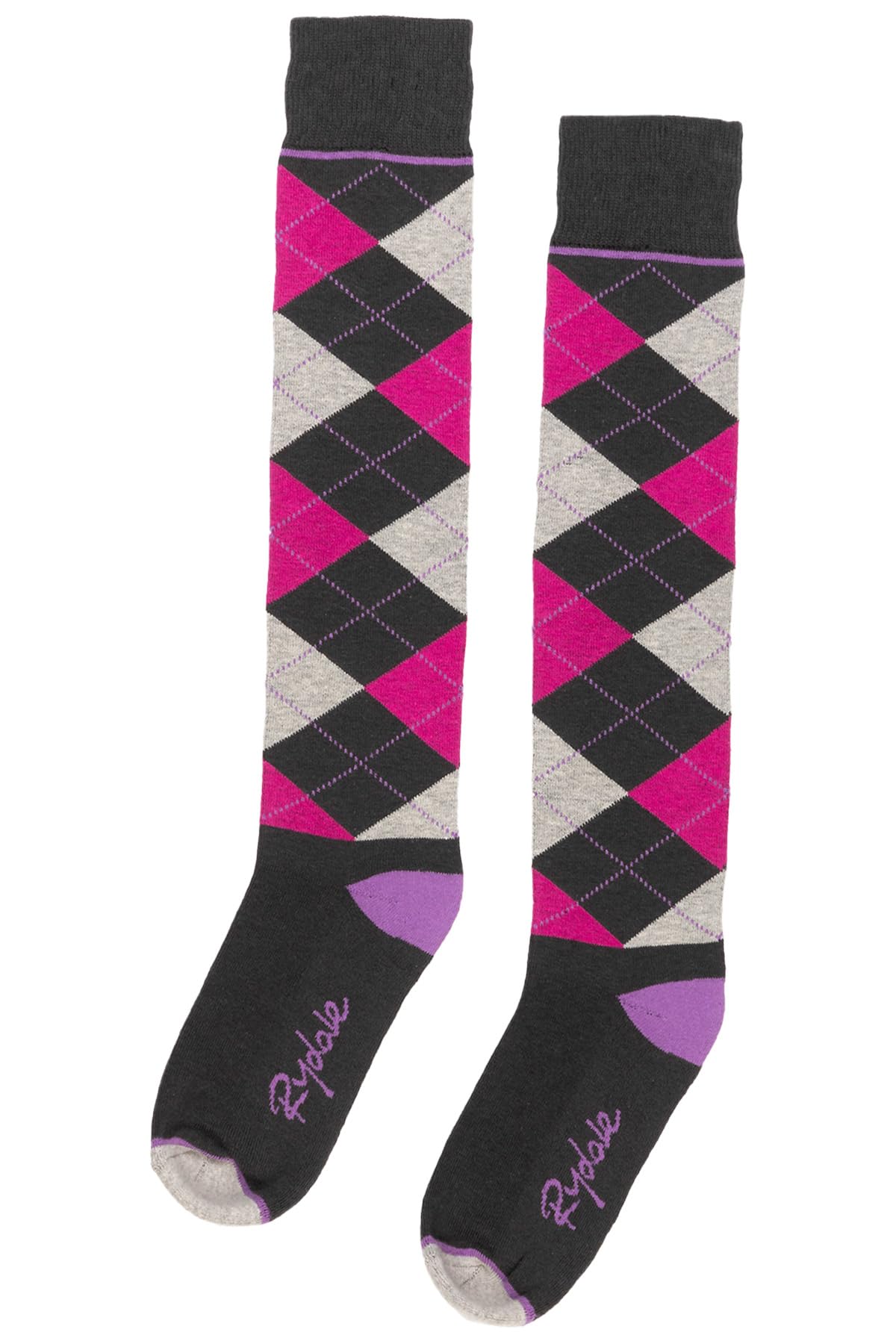 Ladies Knee High Riding Socks Cotton Blend Women'sEquestrian Boot Sock Cushioned Sole Long Socks (Argyle Dark Grey)