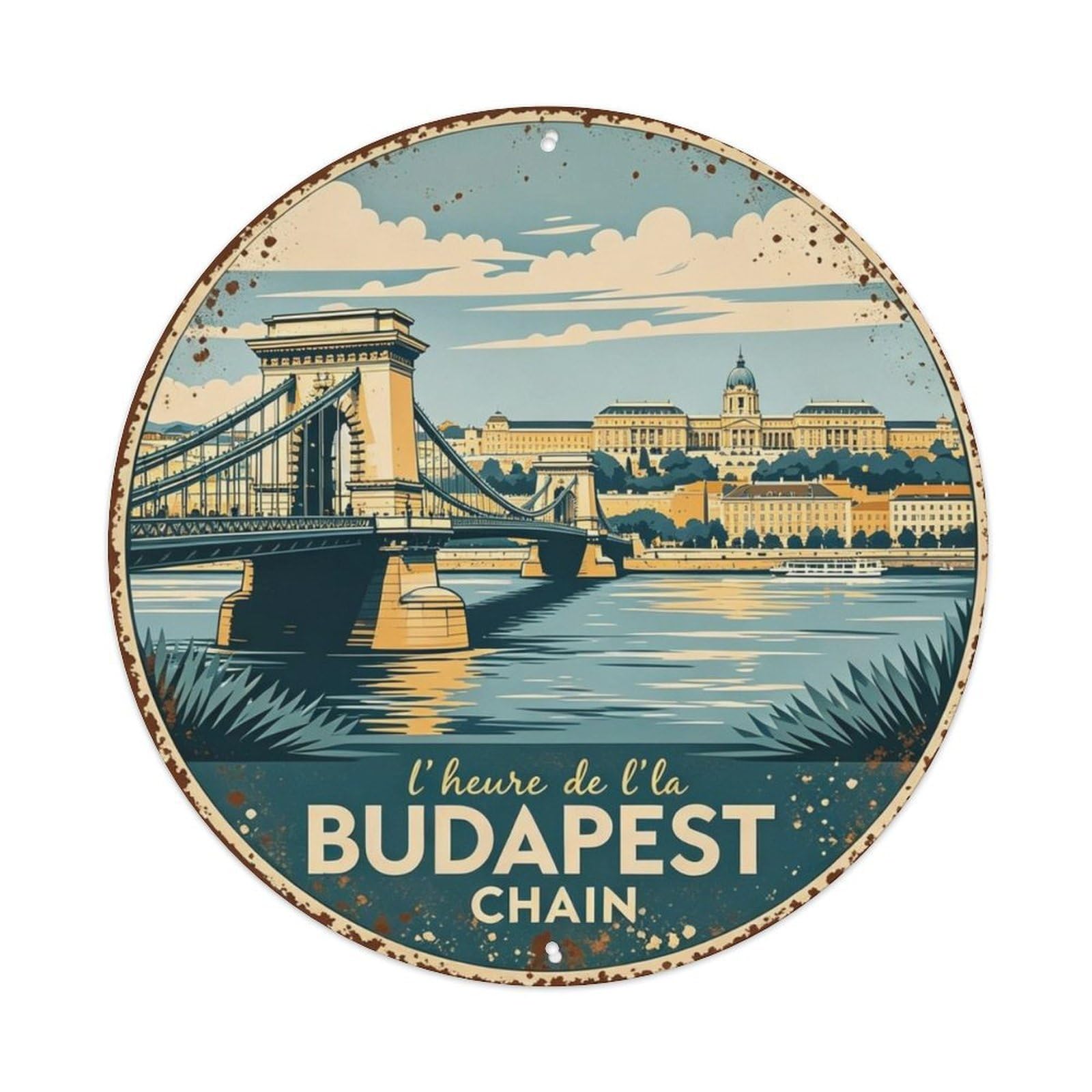 Budapest Chain Bridge Metal Tin Sign Plaque