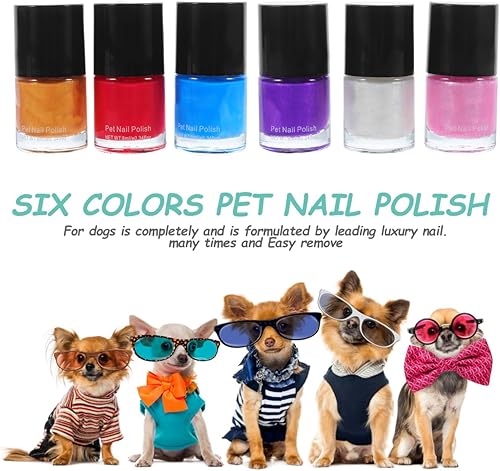 Miniatura 9 de Juego de 6 esmaltes de uñas para perros, secado rápido, juego de 6 esmaltes de uñas saludables a base de agua, kit de tinte para mascotas para todas