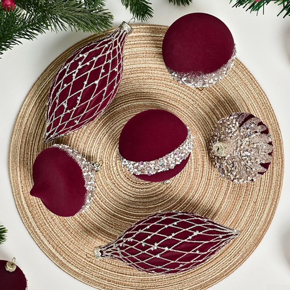 Lot de 10 boules de Noël en forme de boule de Noël - Bordeaux - Vert foncé - 8 cm