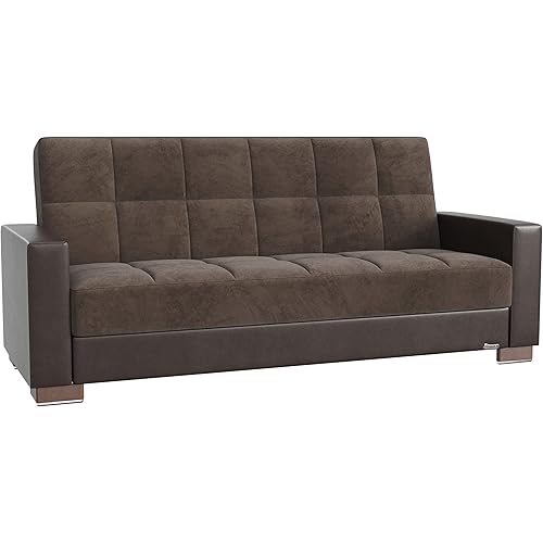 Ottomanson Furniture Legacy Collection Upholstered Convertible with Storage, Sofabed, Brown/Brown-PU 1