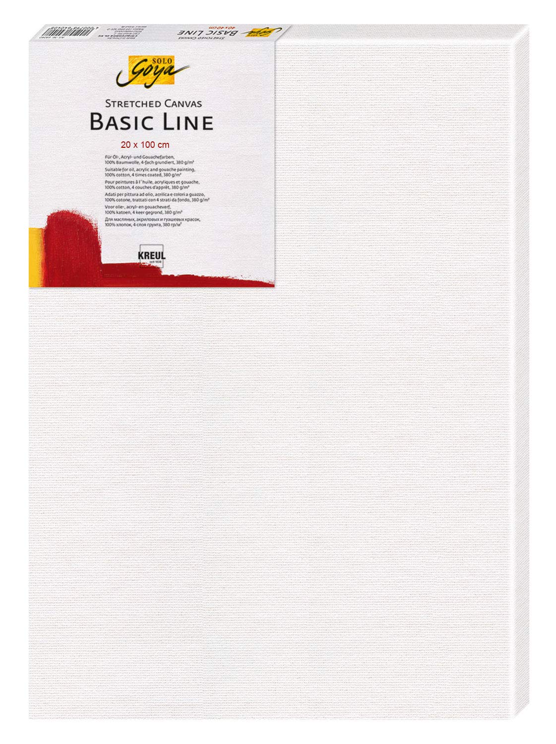KREUL Solo Goya 620100 Stretched Canvas Basic Line Stretcher Frame Approx. 20 x 100 cm with Cotton Canvas Primed 4 Positions Ideal for Oil Acrylic and Gouache Paints