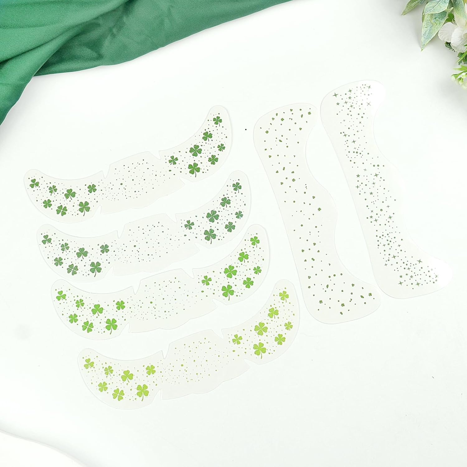 St Patricks Day Green Leaves Freckles Temporary Glitter Tattoos for Women, Clover Face Glitter Sparkle Makeup, Saint Patrick's Day Outfit for Women, St Patrick's Day Face Tattoo Stickers 6PCS image 5