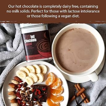 Premium Vegan Raw Spiced Hot Chocolate Cocoa Powder | With Warming Winter Spices | Raw Cacao, Cinnamon, Nutmeg & Coconut Blossom Sugar | Dairy Free, Soya free and Gluten Free | 1 x 175g Tin Can