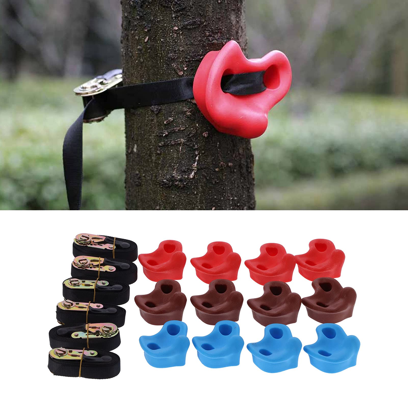 Leapiture 12PCS Tree Rock Climbing Holds Tree Climber Climbing Holds Set Climbing Hand Holds Outdoor Accessory with Ratchets Straps for Climbing Frames
