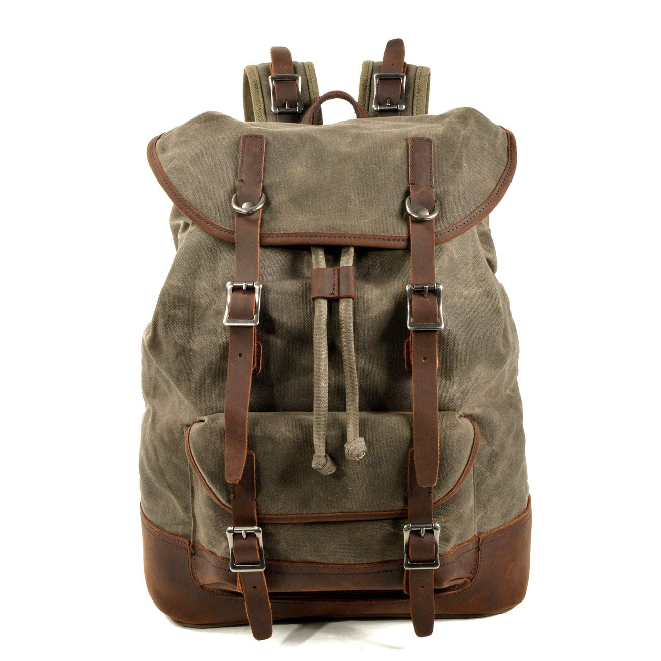 Muchuan Man Wax Canvas Leather Outdoor Backpack with Model Number 6073 (Green)