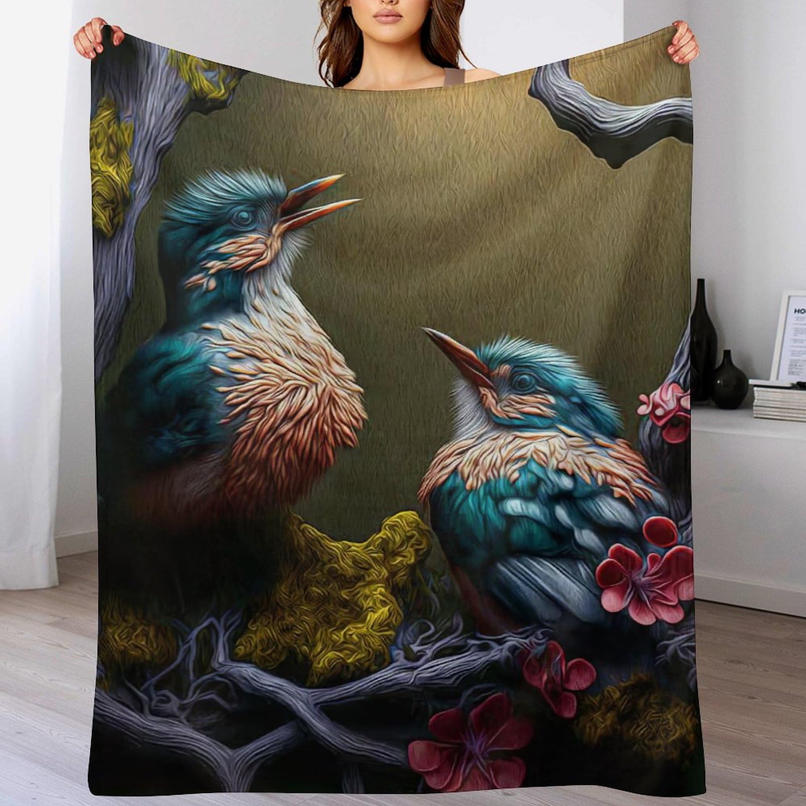 Couverture jeté flannel oiseau contre le froid sur votre canapé de salon