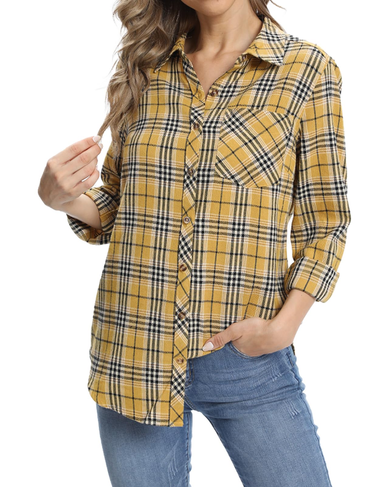 fuinloth Femme Flanelle Chemise Jaune S