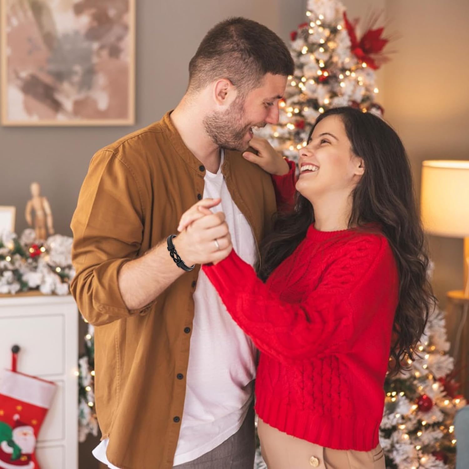 Gifts for Men Infinity Leather Bracelet for Dad New Daddy Husband Boyfriend Son Grandson Brother Nephew Uncle Brown Braided Engraved Leather Jewelry Gifts for Fathers Day Birthday Christmas - Image 2