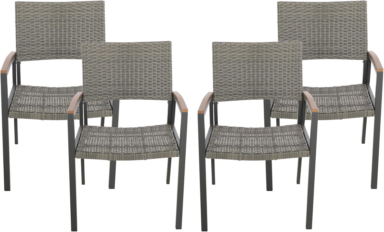 Christopher Knight Home Luton Outdoor Aluminum Dining Chairs with Faux Wood Accents and Faux Rattan Seats (Set of 4), Gray and Natural Brown