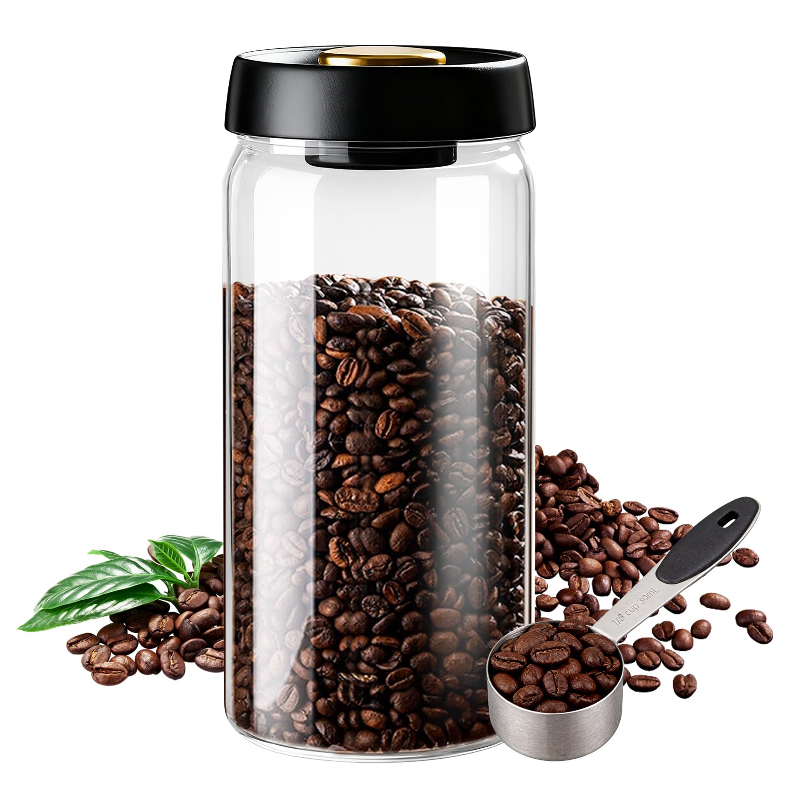 Kaffeedose Luftdicht, Kaffeebehälter 1800ml Bohnen Kaffeedose Luftdicht 1kg Bohnen Mit Messlöffel Aufbewahrungsdose Für Familie, Büro, Cafékaffeebohnen, Pulver, Tee, Nüsse