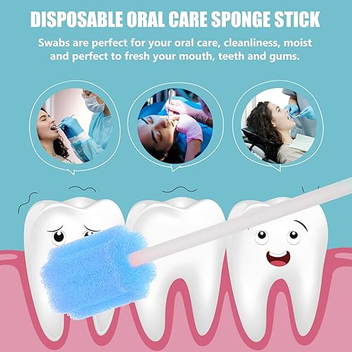 Miniatura 5 de 50 hisopos para el cuidado bucal, esponjas sin sabor y estériles para limpieza bucal (azul y rosa)