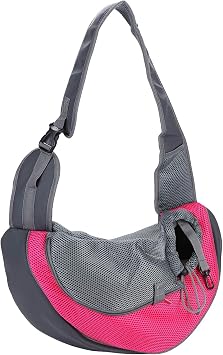 Pet Dog Sling Carrier Hand Free Drawstring Puppy Cat Papoose with Adjustable Strap Breathable Mesh Crossbody Satchel Dog Purse with Pocket for Outdoor