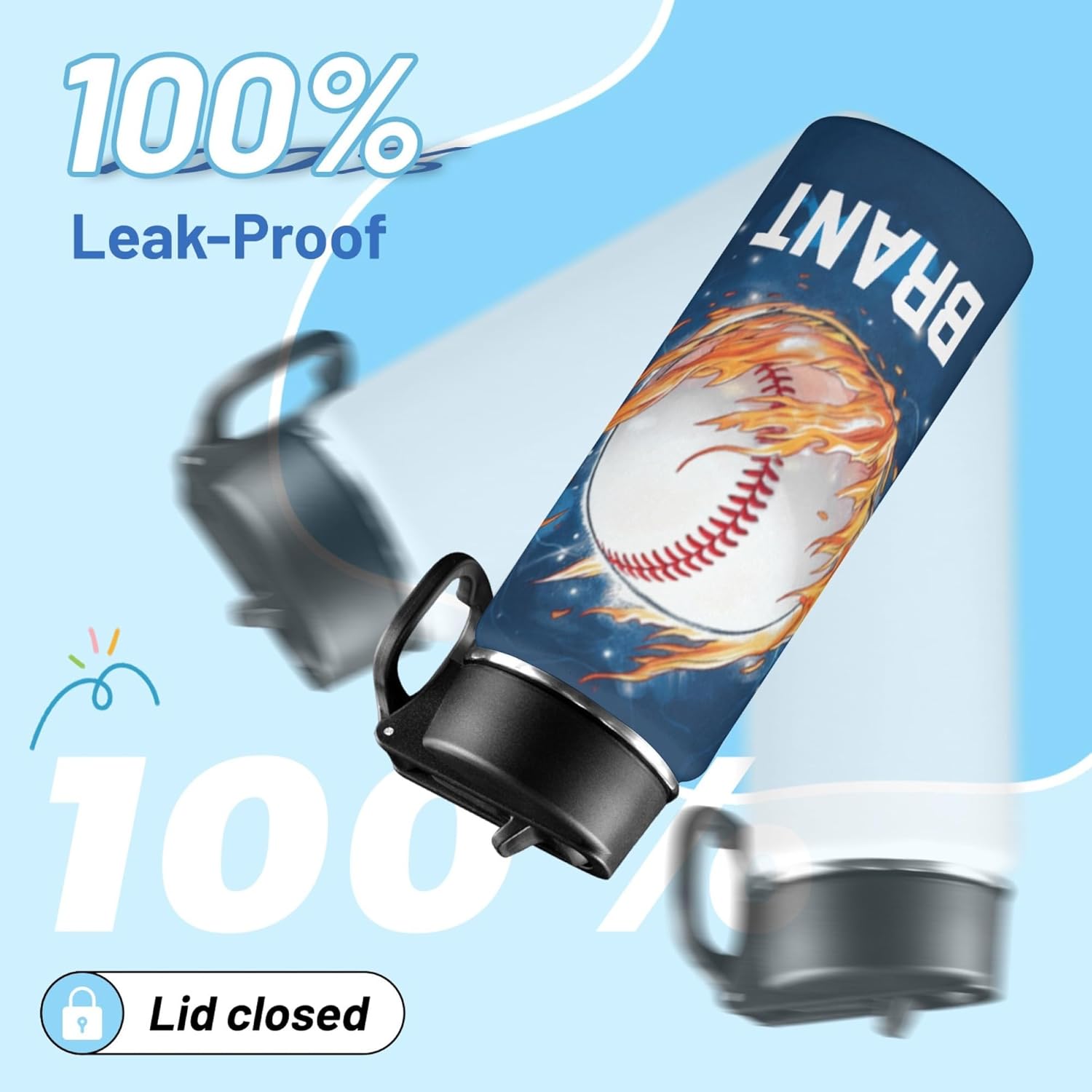 Personalized Water Bottle for Kids for School, Customized Kids Insulated Bottle with Name for Boys, Stainless Steel Thermo with Straw, 18oz,Basketball Soccer Baseball Football Tennis Volleyball - Image 3