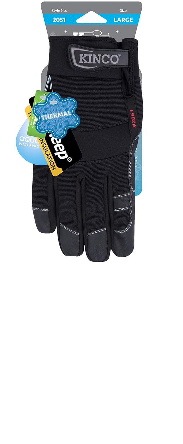 KINCO 2051-XL Men's Lined Cold Weather Gloves, MiraX2 Synthetic Leather Palm, Heat Keep Thermal Lining, AquaNOT Waterproof, X-Large, Black