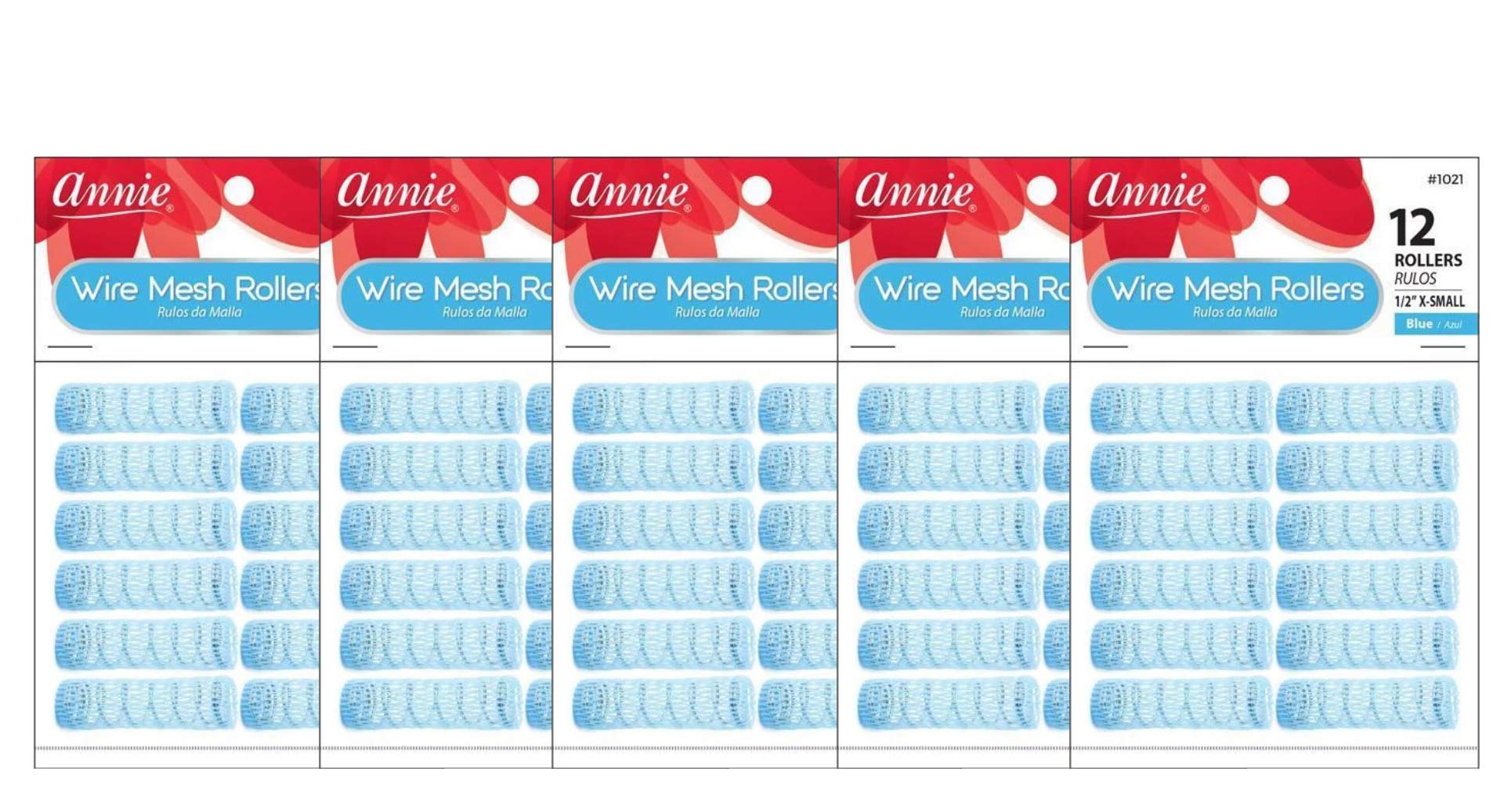 Annie Wire Mesh Rollers #1021, 12 Count Blue X-Small 1/2 Inch (5 Pack)