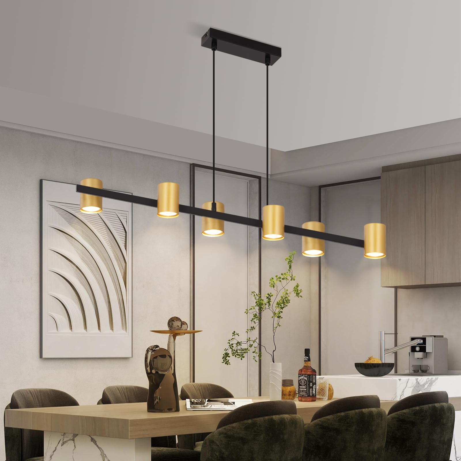 Pendelleuchte esstisch Hängelampe 6 Flammig: Modern Esstischlampe hängend in Schwarz Gold GU10 Esszimmerlampe Metall Hängeleuchte Industrial für Küche Wohnzimmer Esszimmer- Ohne Leuchtmittel | in schwarz gold GU10 Esszimmerlampe lang Metall Pendelleuchte