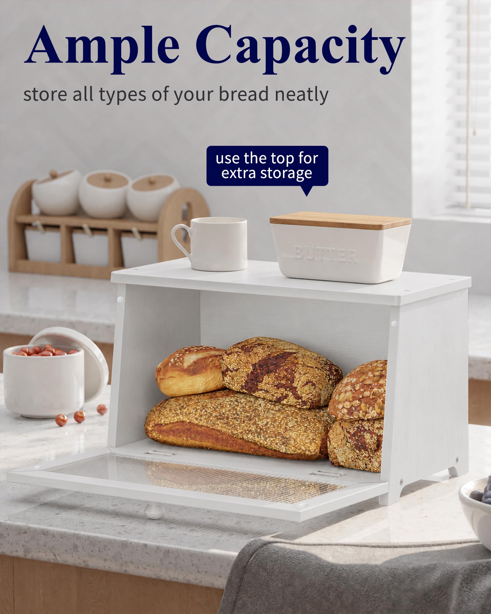 Kitsure Wooden Bread Box - Fresh Bread Storage -3 Kitsure Wooden Bread Box - Fresh Bread Storage -3