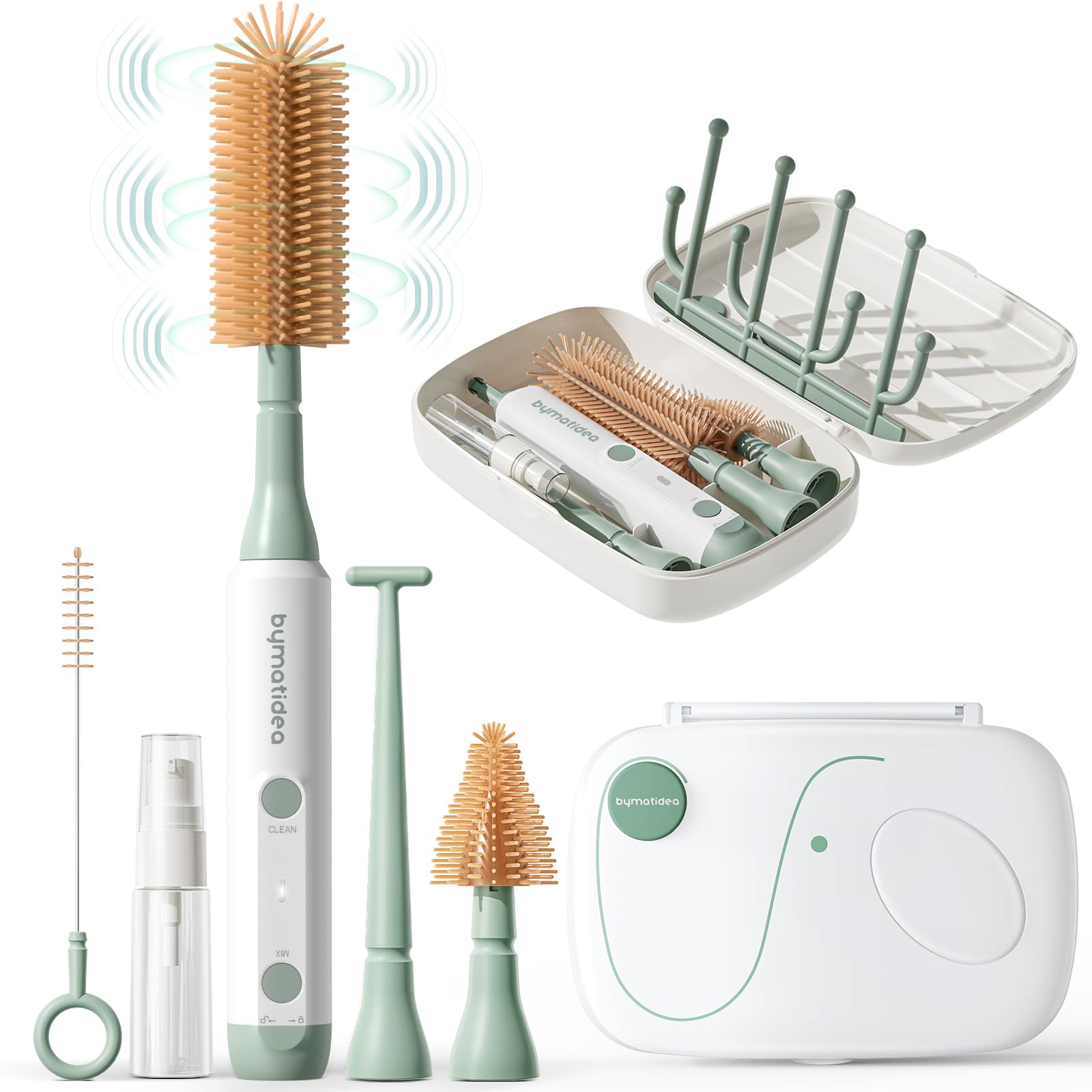 Electric Baby Bottle Brush Cleaner, 8-in-1 Travel Kit with Storage Box, Food-Grade Silicone, Waterproof, Long Battery Life, Portable Baby Bottle