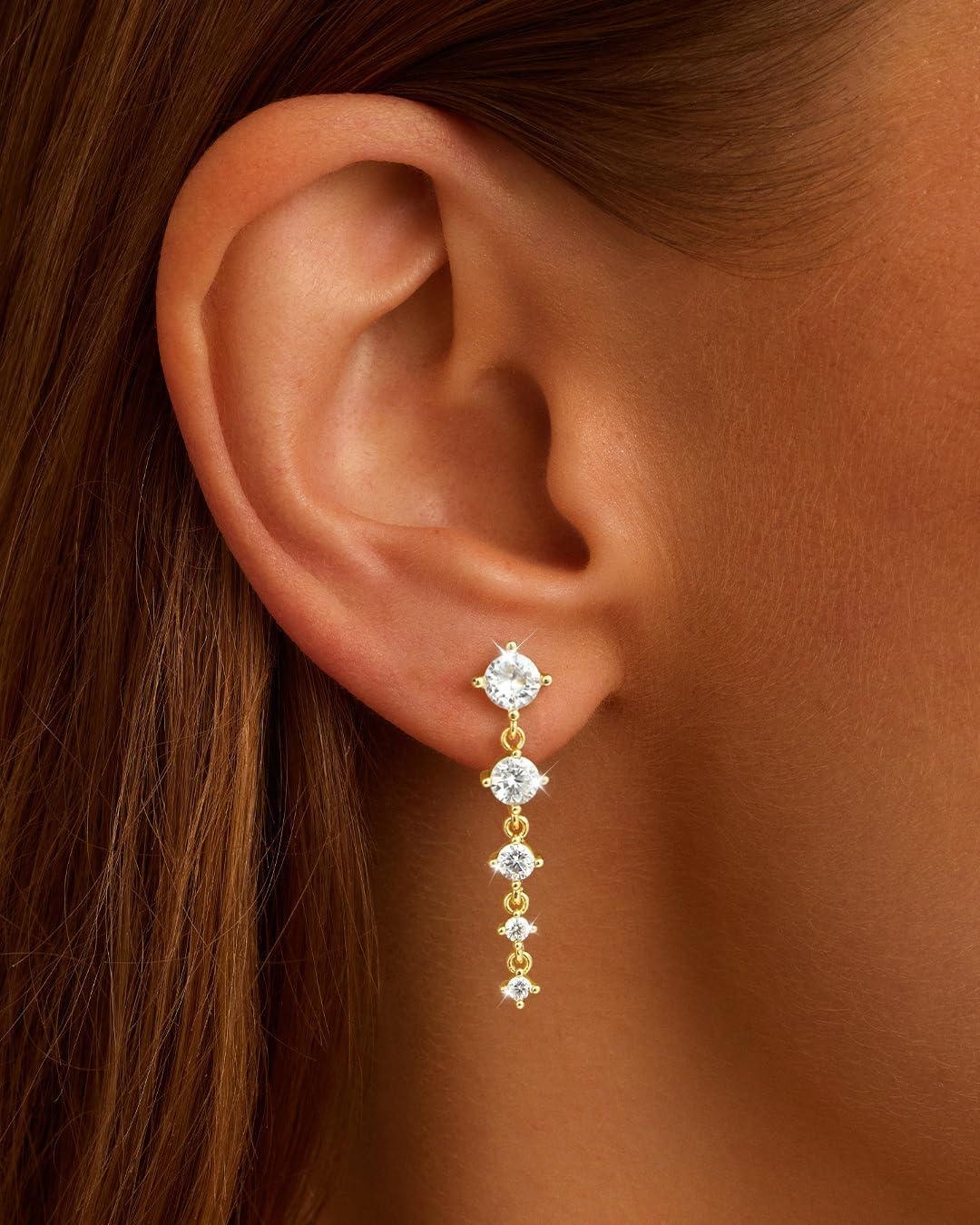 Hoop Earrings for Women Trendy 14K Gold Silver Plated Cartilage Huggie Hypoallergenic Small Dangle Drop Multiple Piercing Earring Set Stacks Cute Non Tarnish for Sensitive Ears Jewelry Gift 5 CZ Dangle-GD image 4 of 7 B0FN3H1M6Q