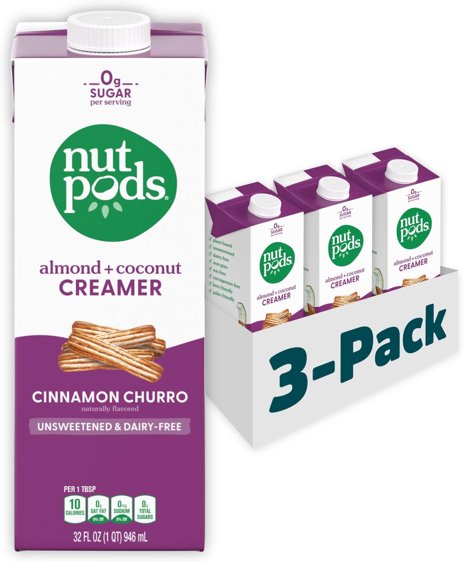 nutpods unsweetened Cinnamon Churro Dairy-Free Coffee Creamer - 32oz 3-Pack