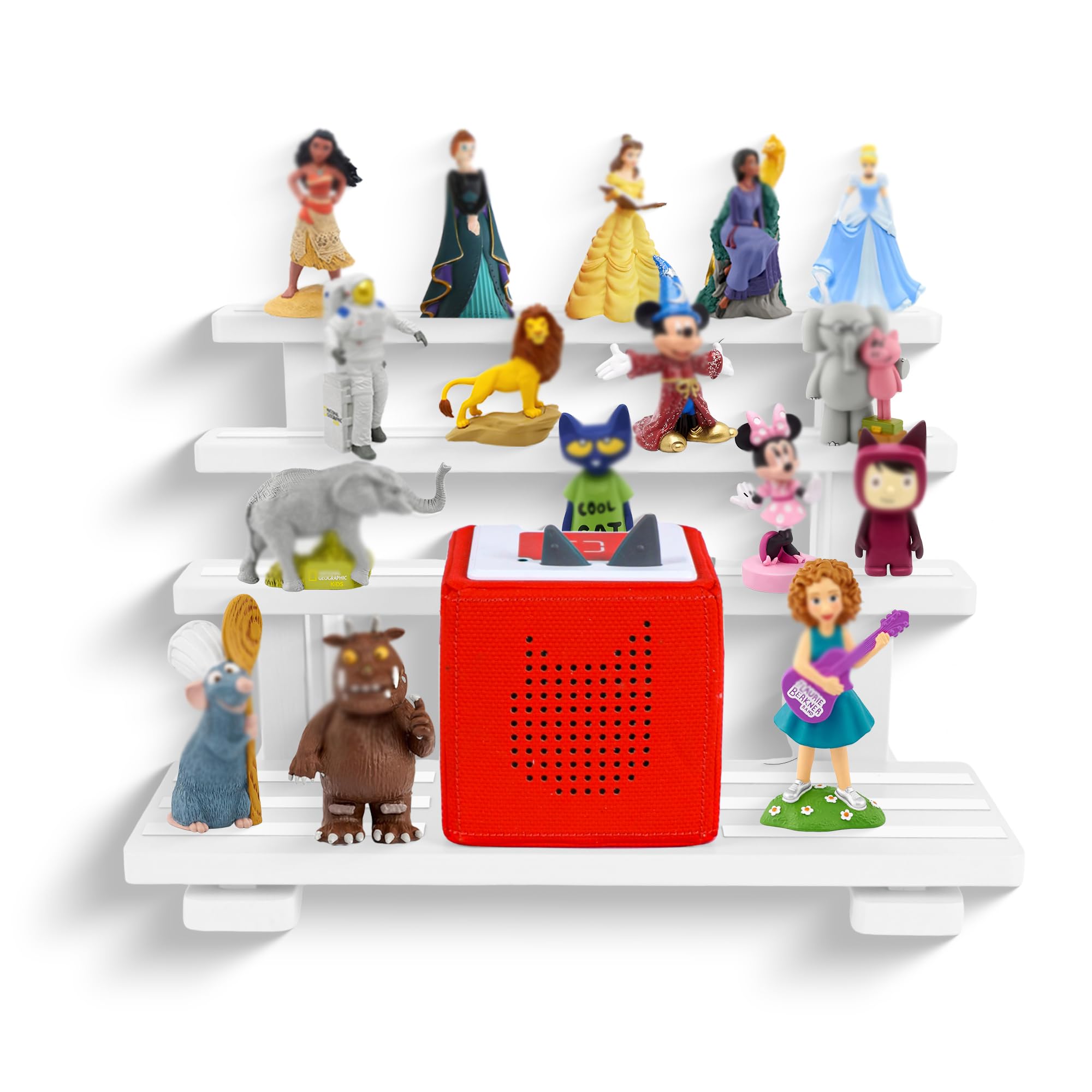 for Tonies Shelf Magnetic,for Tonie Storage Stand Rack Display Risers ,for Toniebox Characters Figures Shelves,,Holds 45 Figurines,Compatible Charging Station for Children Kid's Room,Pine Wood(White)