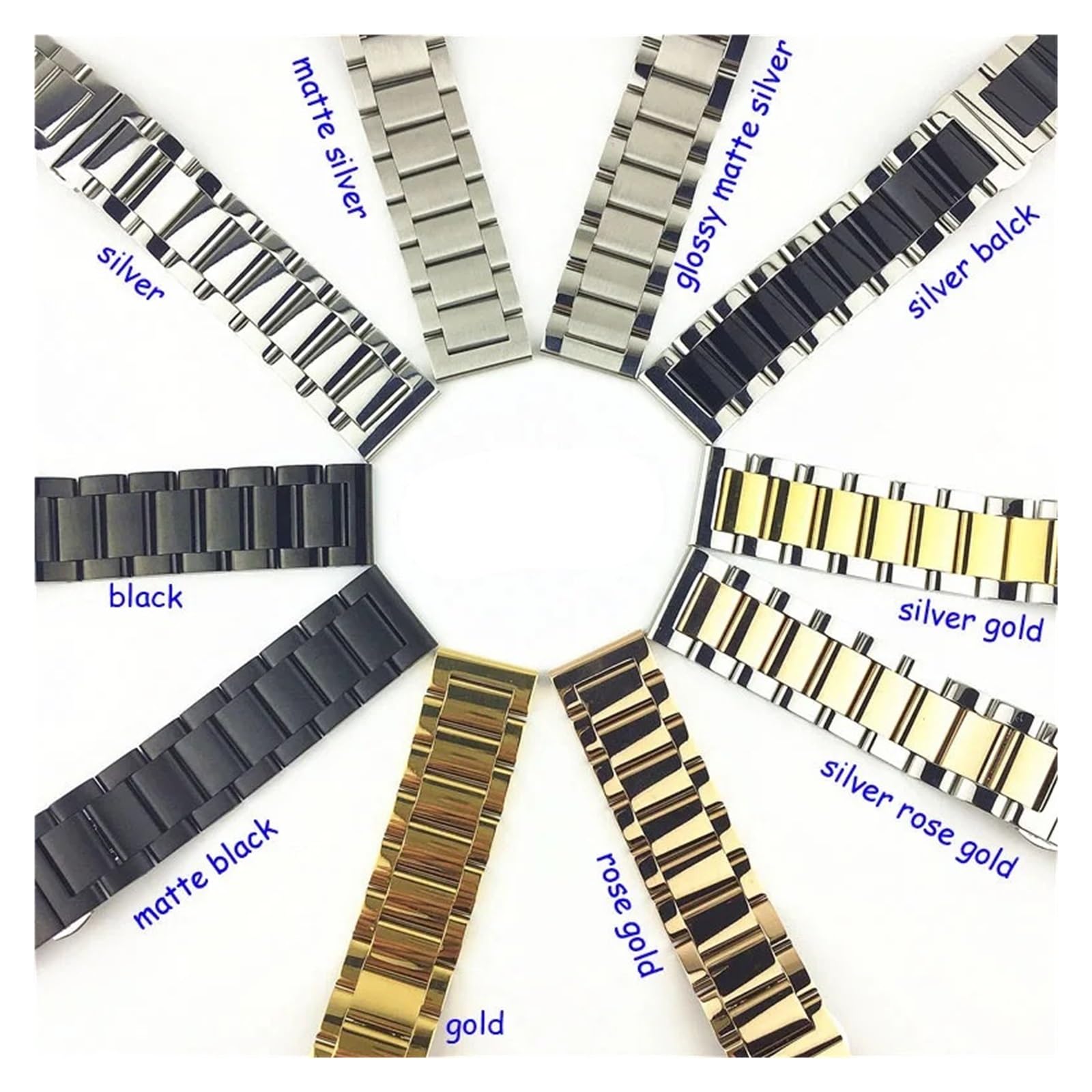 HuanJ Bracelet De Montre De Rechange En Acier Inoxydable Brillant Mat Bicolore Avec Boucle Papillon 16 18 20 21 22 23 24 26 Mm