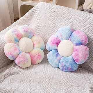 2 Pcs Colorful Throw Pillows, Daisy Shaped Flower Floor Plush Pillows Se...