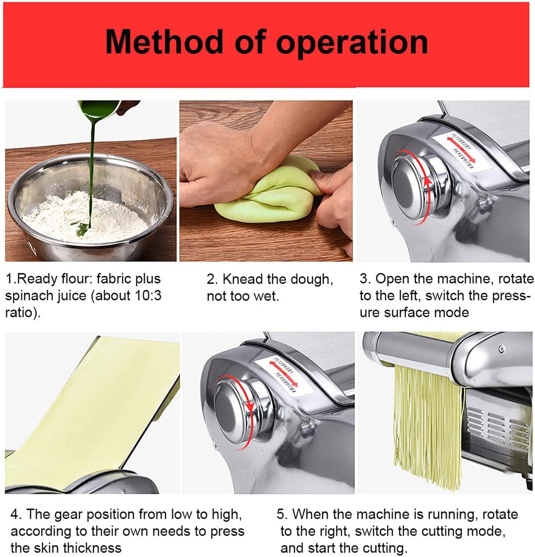 Electric Pasta Maker, Automatic Noodle Making Machine Noodle Press Machine for Home Use, 6-Level Thickness Adjustable, Stainless Steel, 135W, Friendly for Novices,1knife (2knife)