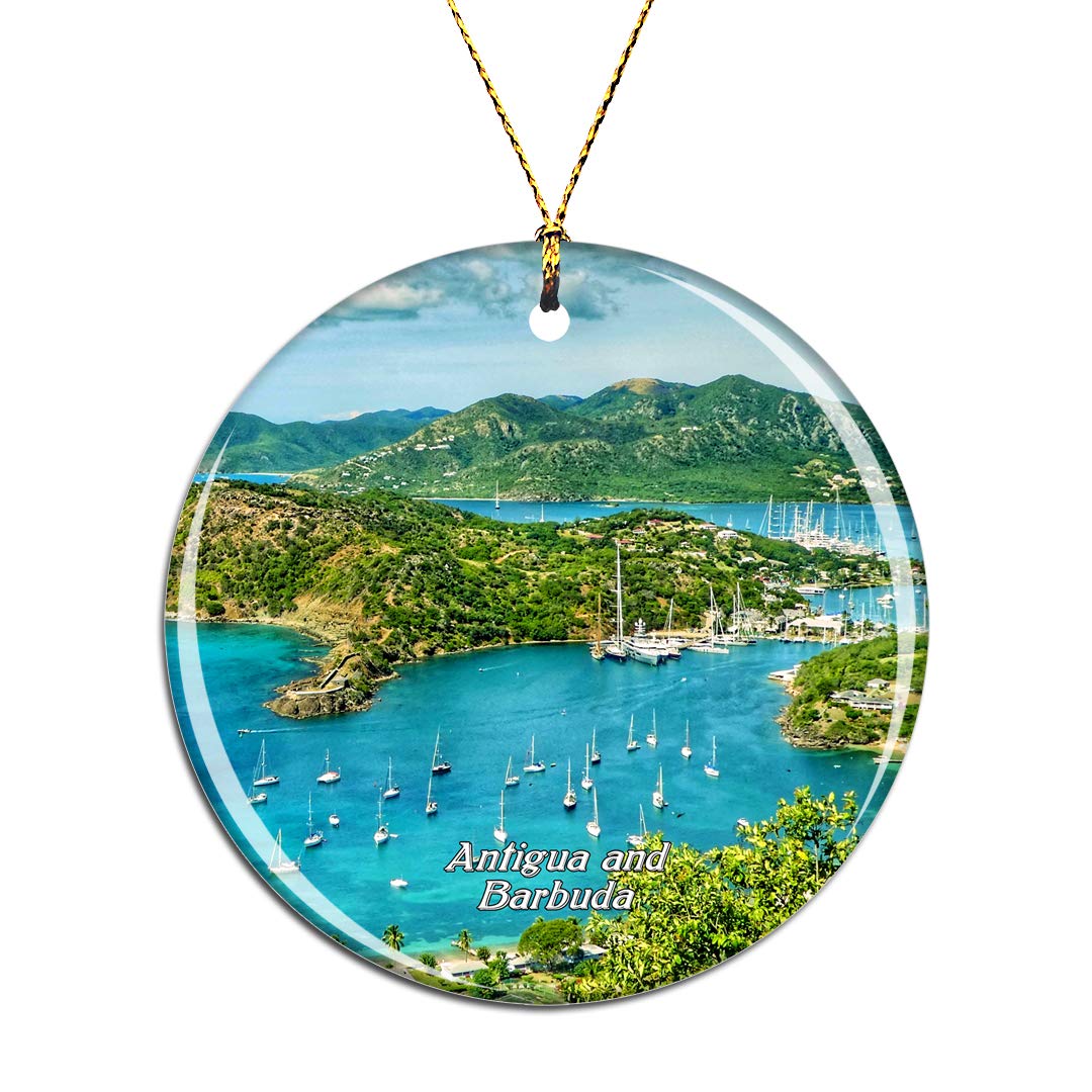 Weekino Antigua And Barbuda Christmas Xmas Tree Ornament Decoration Hanging Pendant Decor City Travel Souvenir Collection Double Sided Porcelain 2.85 Inch