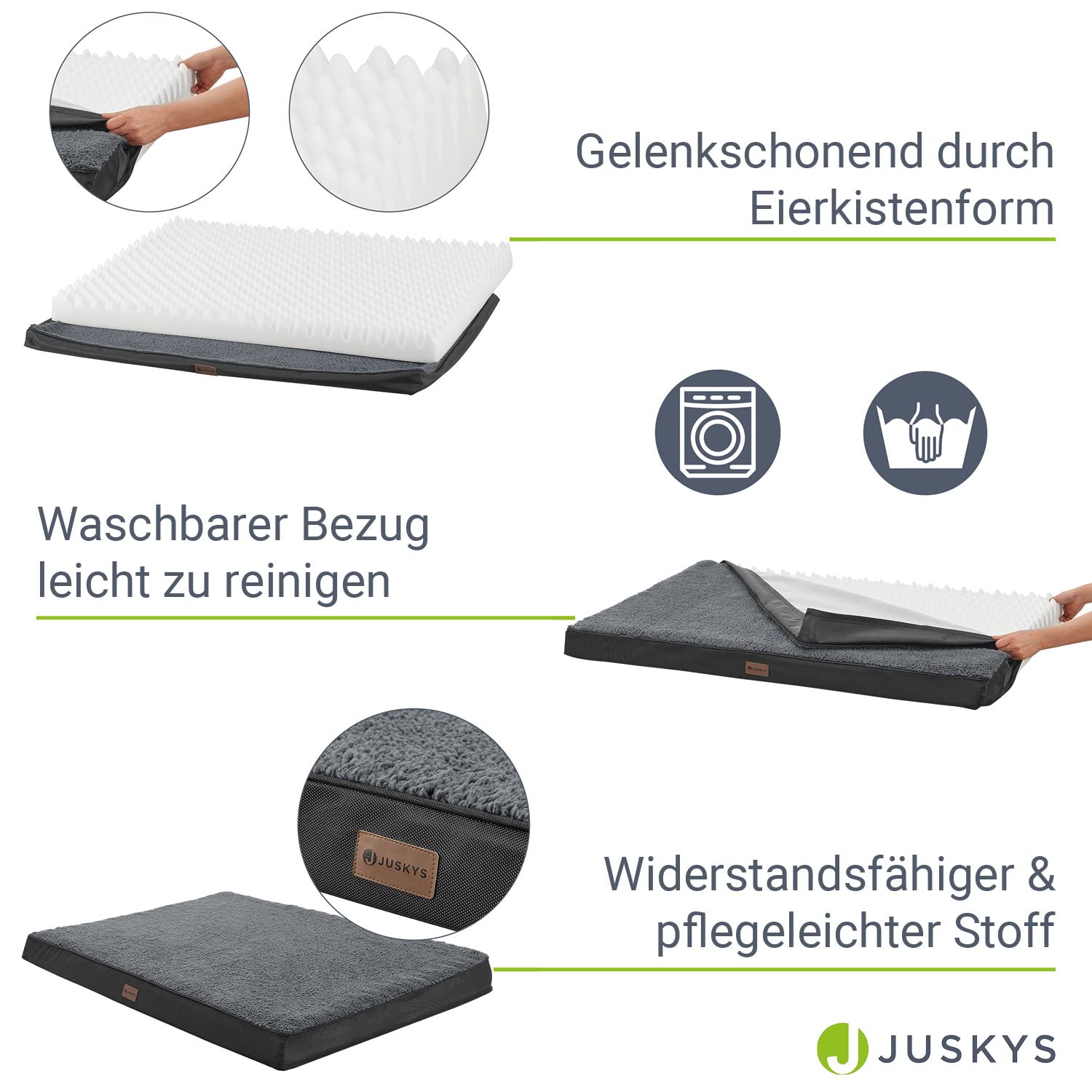 Juskys Hundebett Milow orthopädisch 92x69cm - flauschig & stabil - Bezug abnehmbar & waschbar - Hundekissen Hundematte für mittlere Hunde - Grau