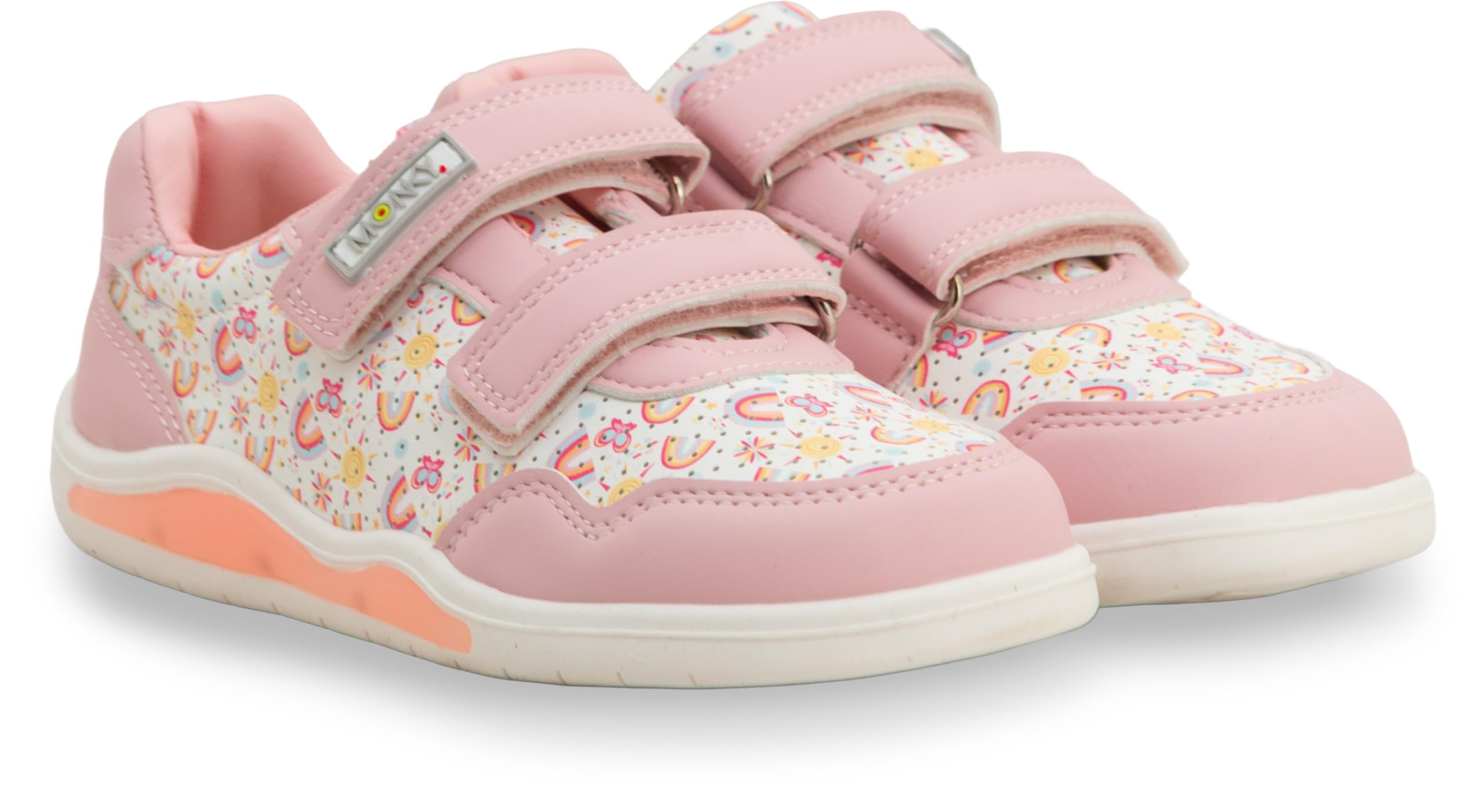 MONKY Zapatillas Barefoot Infantiles con Luces LED – Calzado Respetuoso Cero Drop, Puntera Ancha, Suela Flexible Antideslizante, Cierre Velcro, Piel Sintética, Tallas 25-30