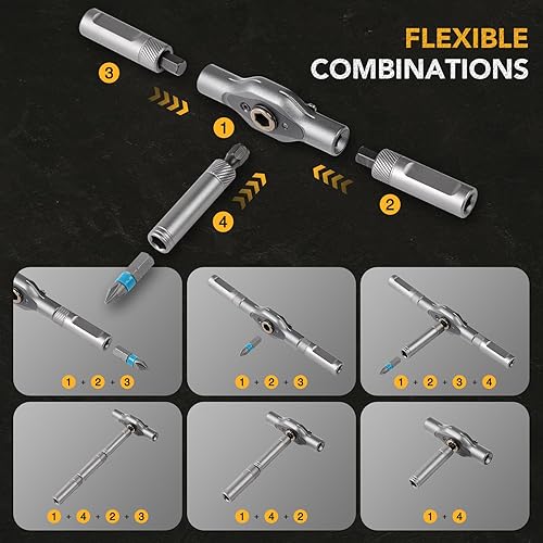 Miniatura 5 de BoxedHome Juego de destornilladores de trinquete magnético 24 en 1, kit de destornilladores de precisión multipunta con mango en T desmontable para