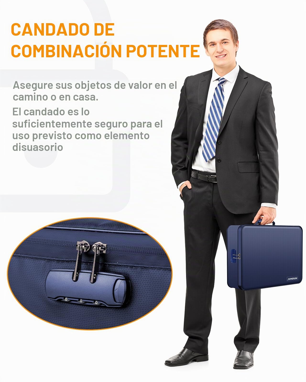 JUNDUN Organizador de documentos, portadocumentos ignífugo con cerradura, caja de almacenamiento de 7 compartimentos, organizador de archivos, portadocumentos portátil para documentos importantes