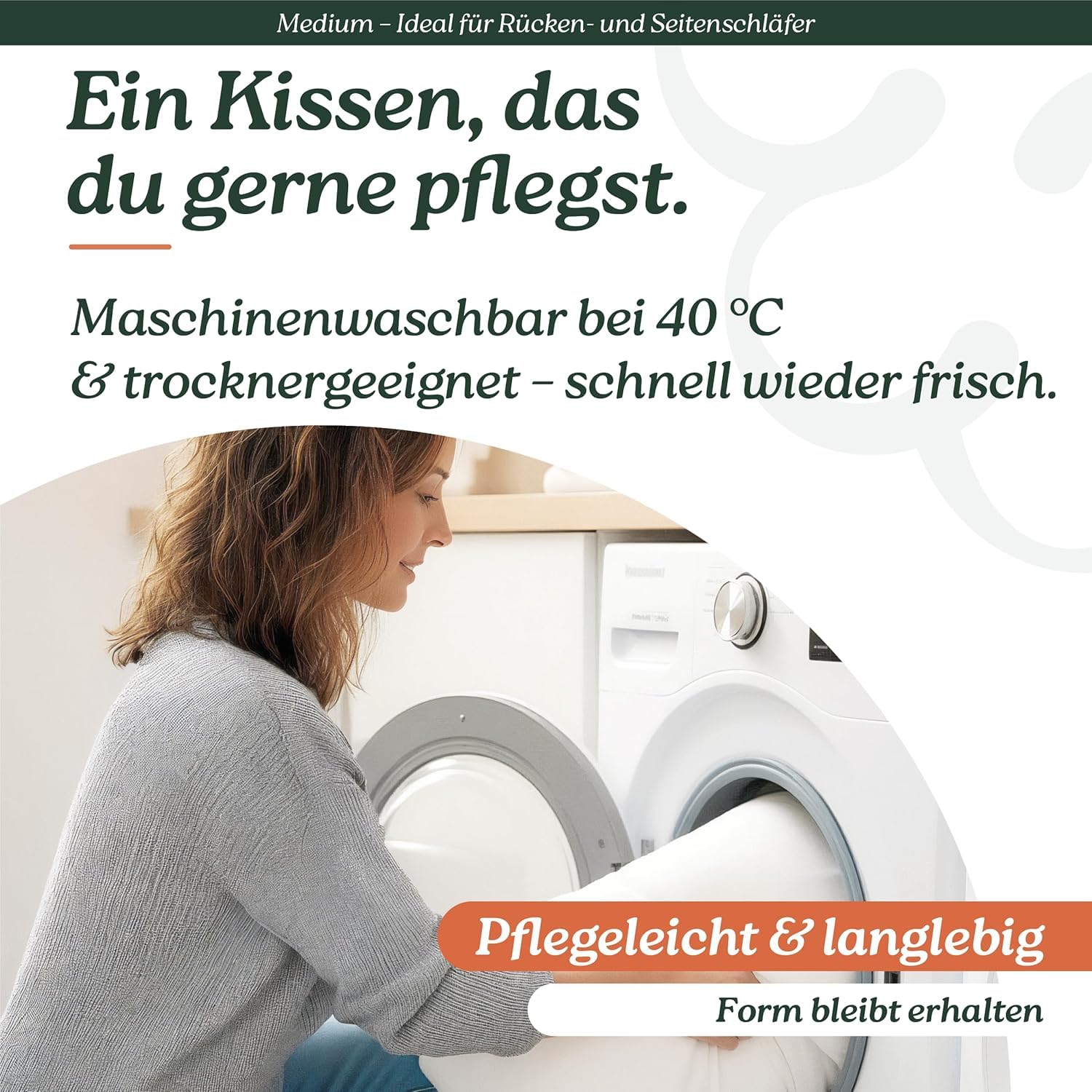 Daunenkissen 80x80 Medium, 3-Kammer Kopfkissen, Rücken- & Seitenschläfer | Rücken- & Seitenschläfer, stützend, DOWNPASS (kein Lebendrupf), Oeko-Tex, Dermatest getestet, 40°C waschbar, trocknergeeignet