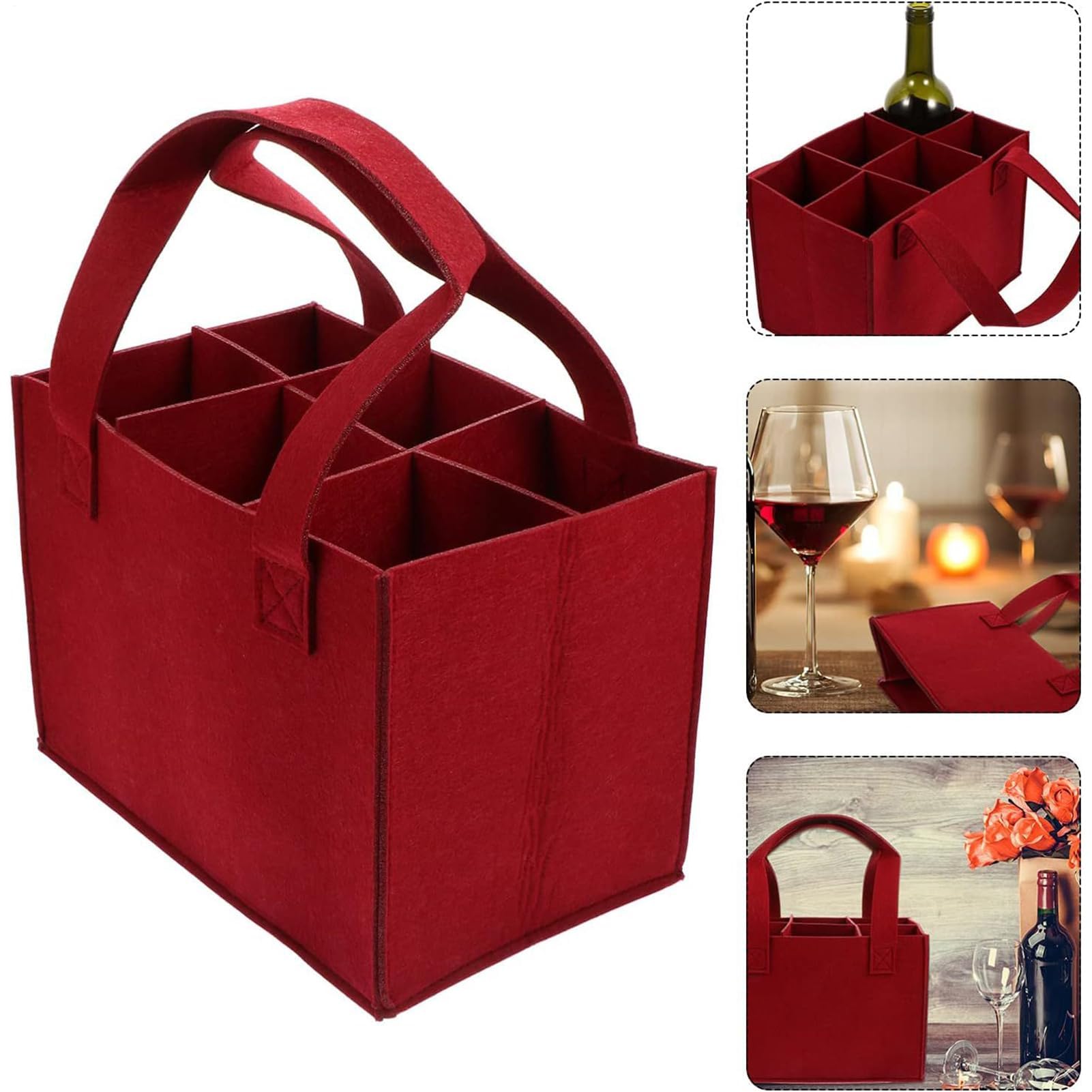 Torba do przechowywania butelek wina w domu, filcowa torba do przechowywania 6 butelek, przenośny uchwyt na alkohol, miękkie i wytrzymałe uchwyty, stylowy organizer na napoje, ślub, pod