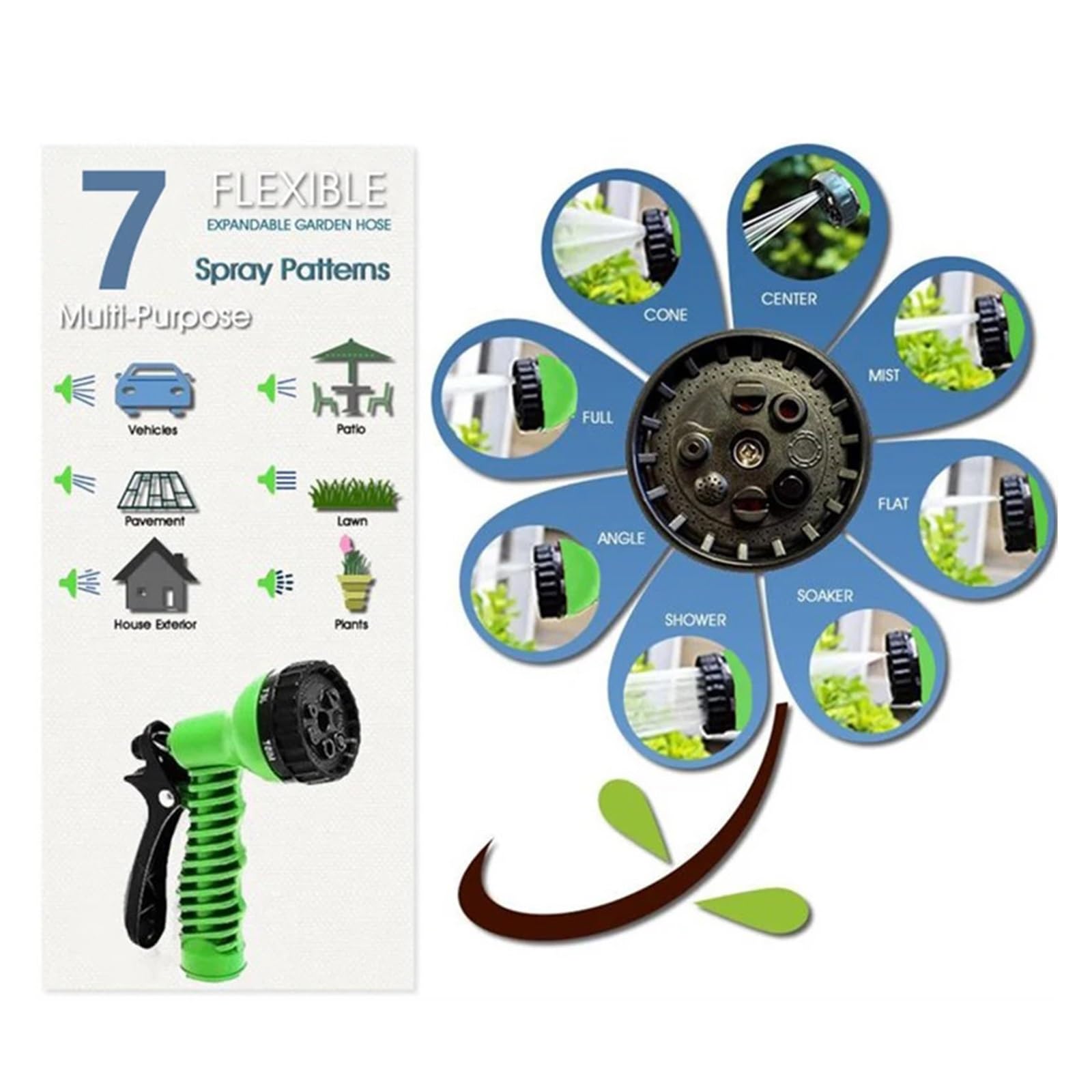 Tubo da giardino espandibile, per irrigazione, artefatto, tubo magico per irrigazione da giardino, set pistola ad acqua (blu, 53,3 m)