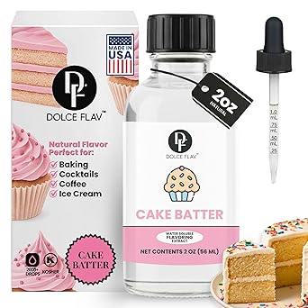 Dolce Flav Natural Cake Batter Extract 2 Ounce Water-Soluble Kosher, Sugar-Free, Concentrated Birthday Cake Flavor for Frosting, Cupcakes & Ice Cream, Includes Measured Dropper