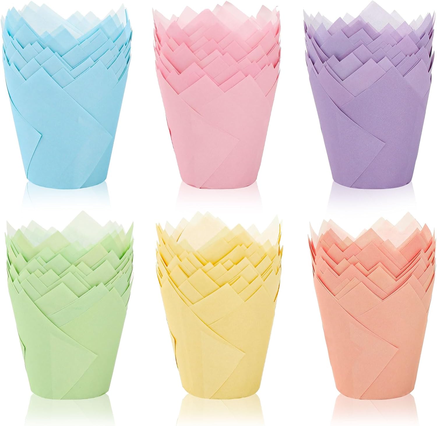 FYSUIMU 180Pcs Pastel Tulip Cupcake Liners Colorful Muffin Baking Cups Pink Blue Purple Yellow Orange Green Cupcake Wrappers for Spring Easter Holiday Party Supplies
